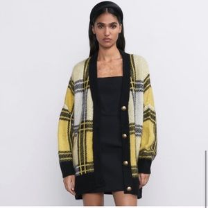 Zara Plaid Oversized Cardigan with gold buttons